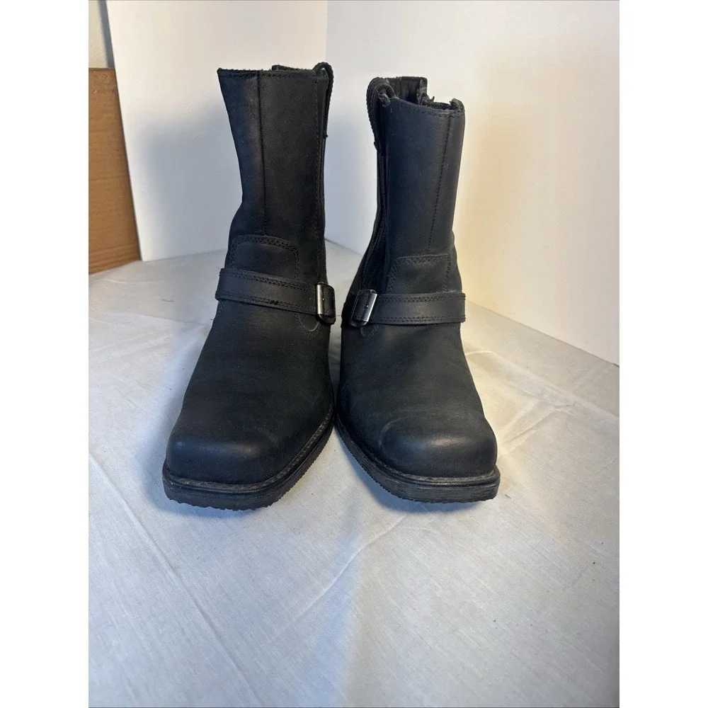 Harley Davidson Leather Motorcycle Strap Boots Pull On Size 8.5